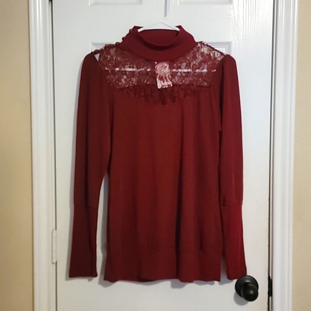 Rue21 Juniors Lace top long sleeve sweater, Maroon, L
